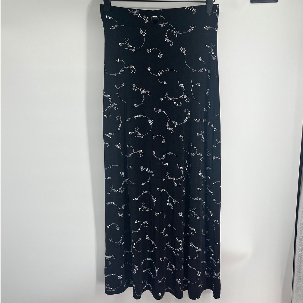 Frazier Lawrence Petite Vtg 90s Grunge Black Floral Maxi Skirt Small USA Made‎